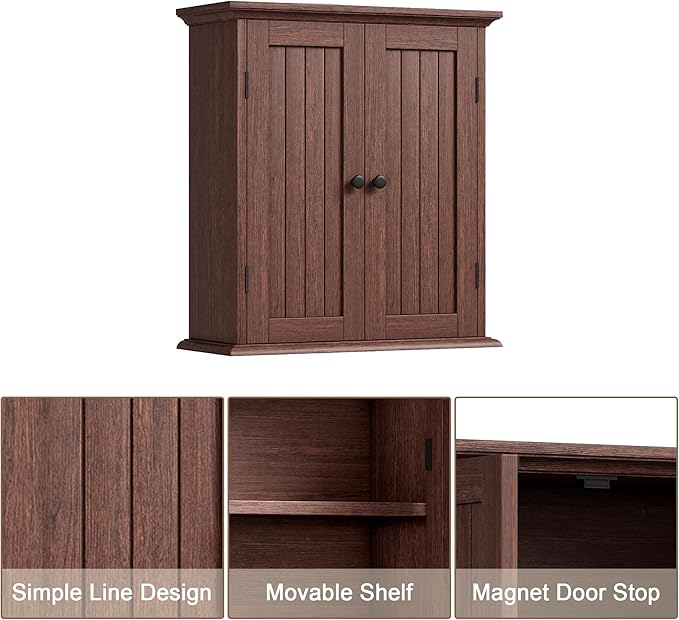 ChooChoo Bathroom Wall Cabinet, Over The Toilet Space Saver Storage Cabinet, Farmhouse Medicine Cabinet with 2 Doors and Adju