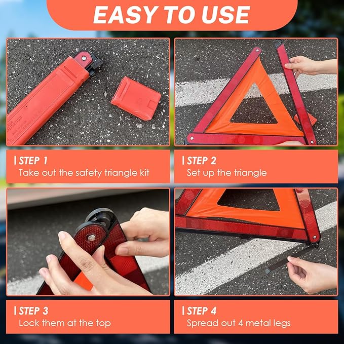 NATGAI 3 Pack Emergency Warning Triangles, Reflective Roadside Safety Triangle Kit with Storage Case, Foldable Hazard Reflect