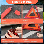 NATGAI 3 Pack Emergency Warning Triangles, Reflective Roadside Safety Triangle Kit with Storage Case, Foldable Hazard Reflect