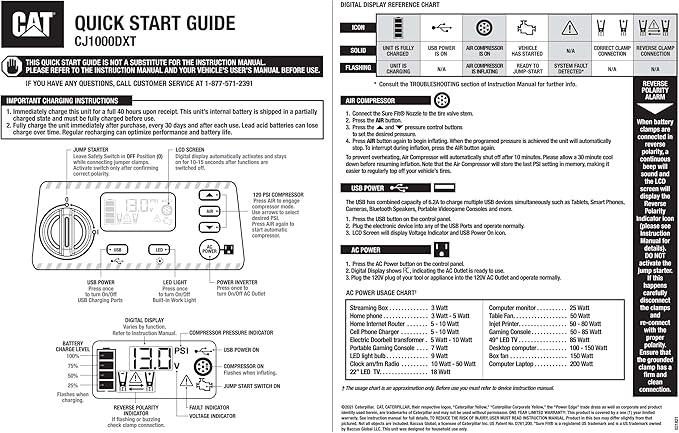 CAT CJ1000DXT 1200 Peak Amp Jump Starter and Powerstation w/200 watt Inverter