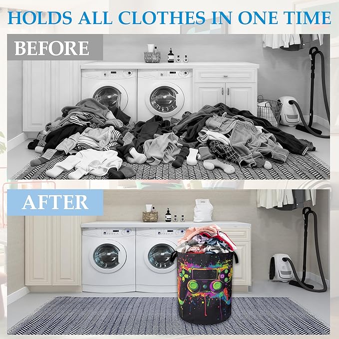 Game Controlle Laundry Basket Collapsible Laundry Hamper Clothes Toy Storage Bin for Bathroom Bedroom Room Decor 16" X 20.8"