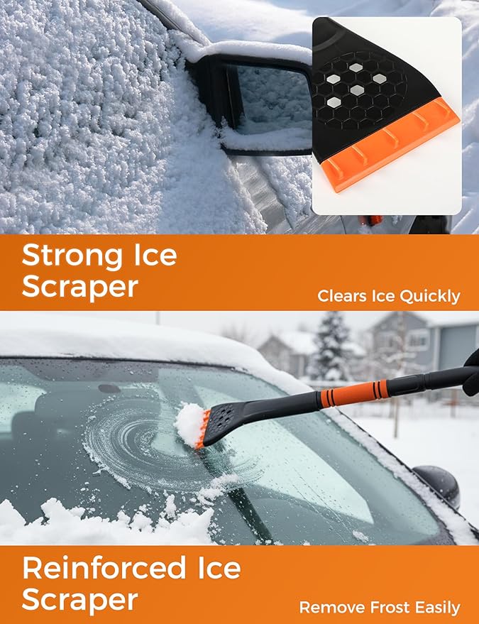 34" Extendable Ice Scrapers for Car Windshield 2-in-1 Snow Brush for Car Snow Scraper for Car Snow Scraper and Drush with Ergonomic Foam Grip for Cars, Trucks, SUVs with 360° Pivoting Brush Head Blue