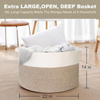 MEGASKET Large Rope Storage Basket, 22" X 22" X 14" Extra Large Woven Baskets for Storage, Cotton Rope Basket for Blankets To