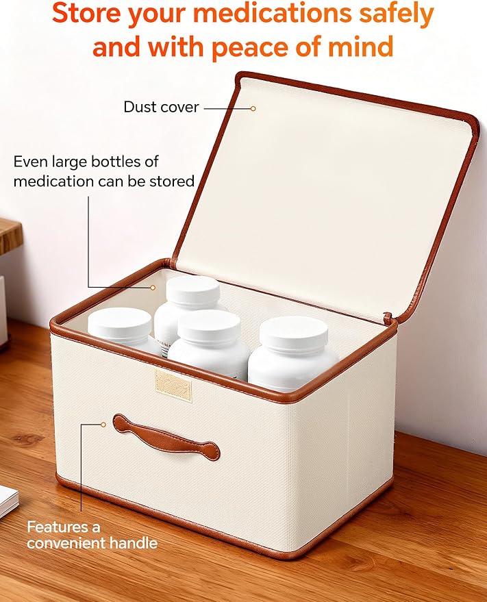 Large Medicine Cabinet Organizer with Tall Bottle Storage Bin & 7-Day Pill Box, 4-Tier Medicine Storage Organizer, Family Fir