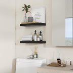 Heimlove 16 inch Black Floating Shelves for Wall,6.7 inch Deep Small Bathroom Over Toilet Shelf,Wall Mounted Wood Shelves for