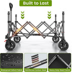 Folding Wagon Cart with Wheels, 180L 330LBS Heavy Duty Utility Wagon, Beach Wagon with All-Terrain Wheels, Portable Grocery Wagons for Camping, Shopping, Garden, Sports, Black