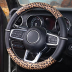 Leopard Steering Wheel Cover Leather 14.5-15 Inch, Bling Rhinestones, Anti-Slip Design, Universal Fit for Cars, SUVs, Cute De