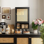 HITNET Wall Cabinet, Rattan Medicine Cabinet Over the Toilet with Adjustable Shelf, Space Saving Bathroom Hanging Storage for