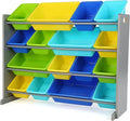 Humble Crew Supersized Toy Storage Organizer with 16 Removable Bins, Grey/Blue/Green/Yellow – Large Toy Storage for Toddlers 