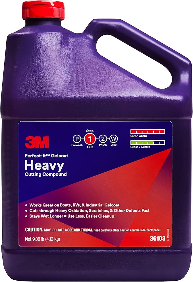 3M Perfect-It Gelcoat Heavy Cutting Compound, 36103, 1 Gallon, Fiberglass Oxidation Remover for Boats and RVs