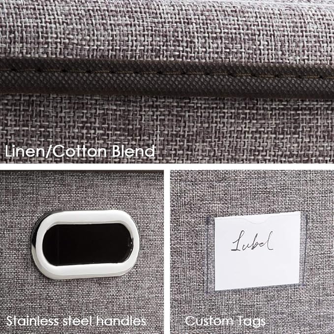 PRANDOM Extra Large Collapsible Storage Bins with Lids [5-Pack] Linen Fabric Foldable Storage Baskets Boxes Organizer Contain