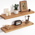Floating Shelves for Wall Decor, 8" Deep Rustic Solid Elm Wood Floating Shelves Wall Mounted, Wall Shelves with Invisible Bra