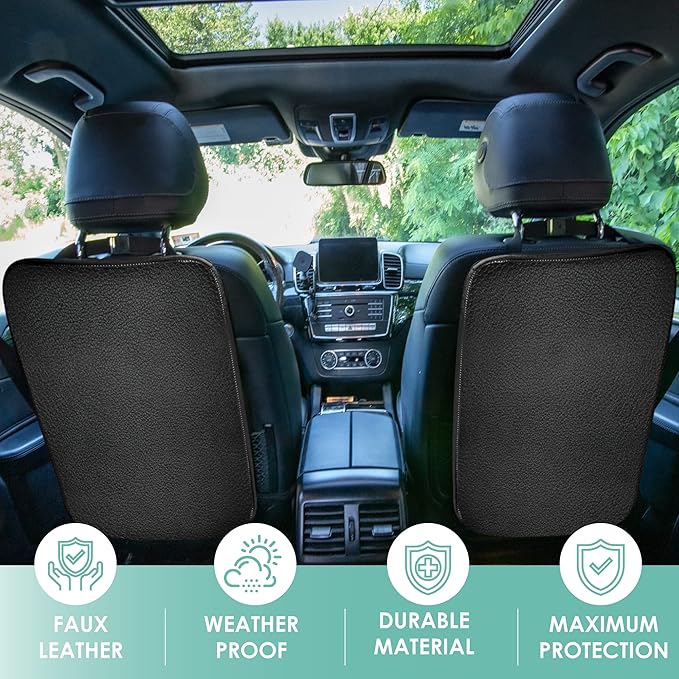FH Group Faux Leather Auto Seat Back Kick Protectors, Heavy Duty Car Kick Mats for Kids –2-Pack Back Seat Protector for Drive