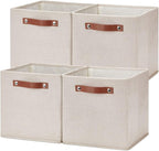 Temary 11x11 Storage Cubes Fabric Storage Cubes Storage Bins with Dual Leather Handles Canvas Storage Boxes for Organizing Ho