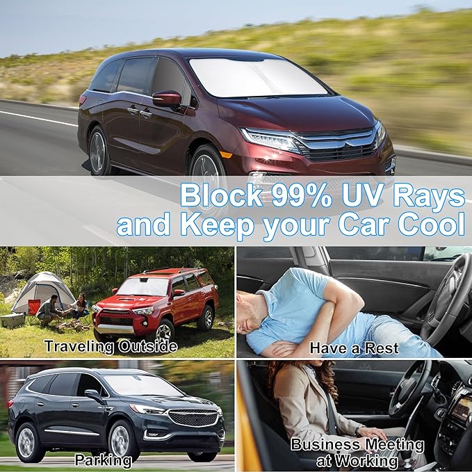 3PCS Car Window Shades Front Windshield Sun Shade Foldable Window Shade Custom Fit for Toyota Highlander 2020-2024 Accessories Car Shades for Front Windows Anti-UV Rays Block Heat