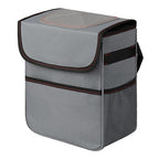 Simple Deluxe Car Trash Can, Multipurpose Bin with Lid and Storage Pockets, Collapsible Adjustable Straps and Portable Organizer, 2 Gallon, Grey