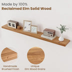 Floating Shelves for Wall Decor, 8" Deep Rustic Solid Elm Wood Floating Shelves Wall Mounted, Wall Shelves with Invisible Bra