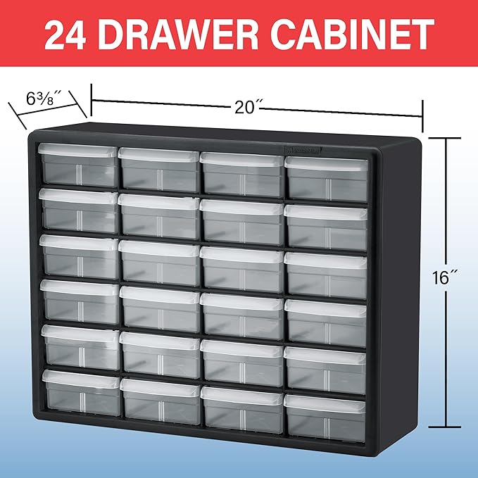 Akro-Mils 24-Drawer Plastic Drawer Storage Cabinet for Garage Organization, Bead Organizer, Building Bricks Storage, Teacher 