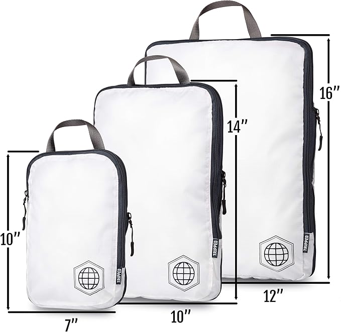 TRIPPED XL Compression Packing Cubes — 7-Piece Set for Checked Luggage | Extra-Large (15.7"×11"×4") + Large + Small + Tube + 