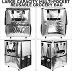 Large Reusable Grocery Bag On Wheels, 130L Foldable Tote, 5 Swivel Wheel Shopping Trolley with Multiple Pockets, Zippered Top, Folds Flat for Storage, for Shopping, Laundry, Camping, Moving, Silver