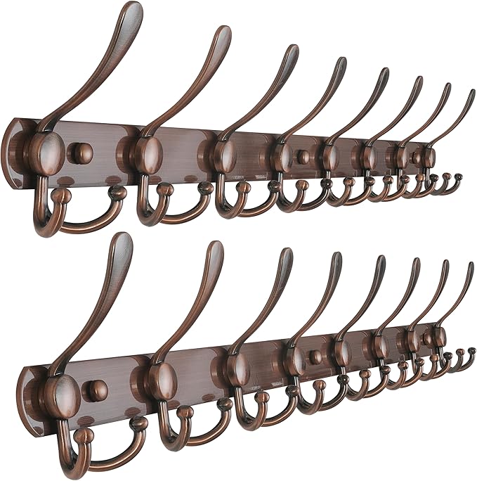 Dseap Coat Rack Wall Mount - 29.5” Long 8-Tri-Hooks Heavy Duty Coat Hanger Rail Wall Hooks for Hanging Coats Hats Clothing Cl