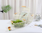 AJIODA Metal Mesh Steel Basket, Small Wire Storage Organizer Basket Multi-function Hanging Kitchen Basket with Wood Handle fo