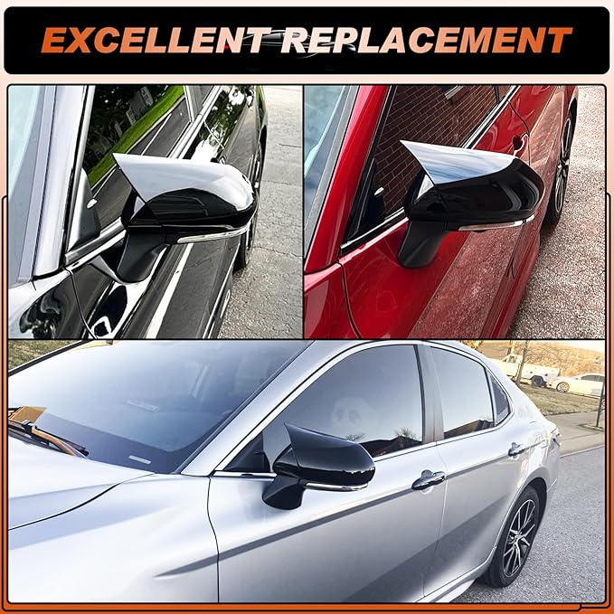 ACLONG Glossy Black Mirror Covers Fit for Toyota Camry 2018-2025 – Ox Horn Design, Driver & Passenger Side Rearview Cap Replacement (1 Pair)