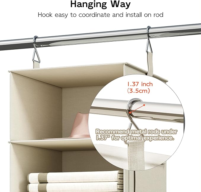 Vailando 6-Shelf Hanging Closet Organizer with 3 Drawers, 2 Separable 3-Shelf Closet Organizers and Storage for Wardrobe Orga
