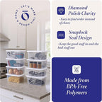 HOMZ 10-Pack Snaplock, Small Clear Plastic Storage Organizer Bins w/ Lids, 6 Quart, White - Stackable Container Boxes for Bed