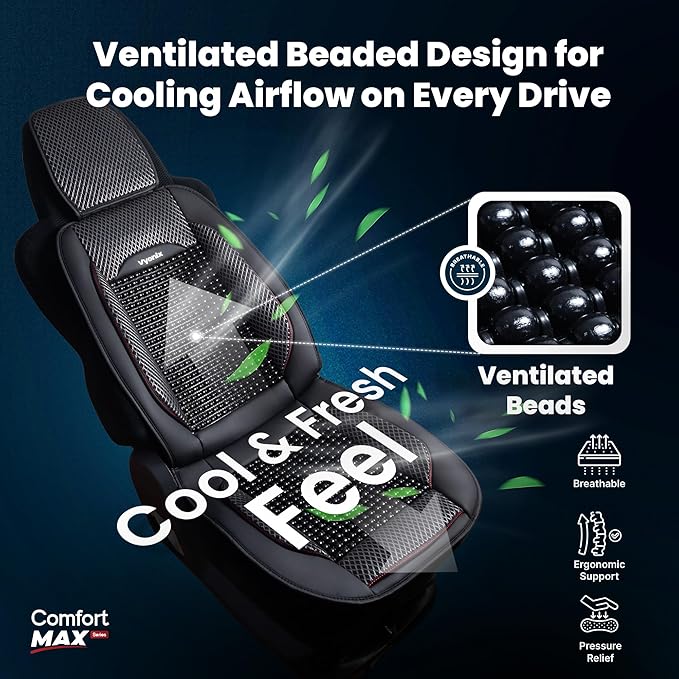 Beaded Car Seat Cover – Wooden Bead Massage Support with Breathable Cooling Mesh – Universal Fit for Sedan, SUV & Truck (1 Pa