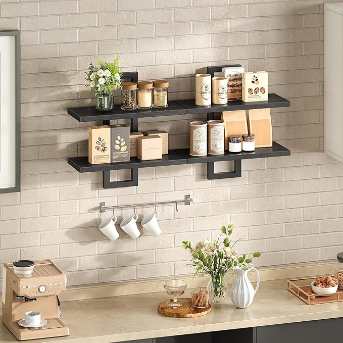HOOBRO Floating Shelves, 15 Inch Wall Shelf Set of 2, Wall Mounted Storage Shelves 2-Tier, Hanging Bathroom Shelves, for Livi