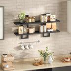 HOOBRO Floating Shelves, 15 Inch Wall Shelf Set of 2, Wall Mounted Storage Shelves 2-Tier, Hanging Bathroom Shelves, for Livi
