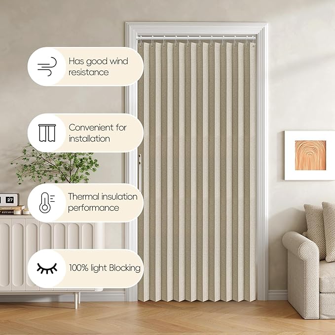 Jilron Accordian Door Curtain, 100% Blackout Folding Magnetic Doorway Curtains,Linen Style Closet Doors,for Room Divider,Priv