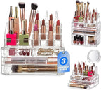 Masirs Clear Makeup Organizer - 16-Compartment Cosmetic and Jewelry Holder with 4 Drawers - Vanity Storage Box for Makeup, Sk