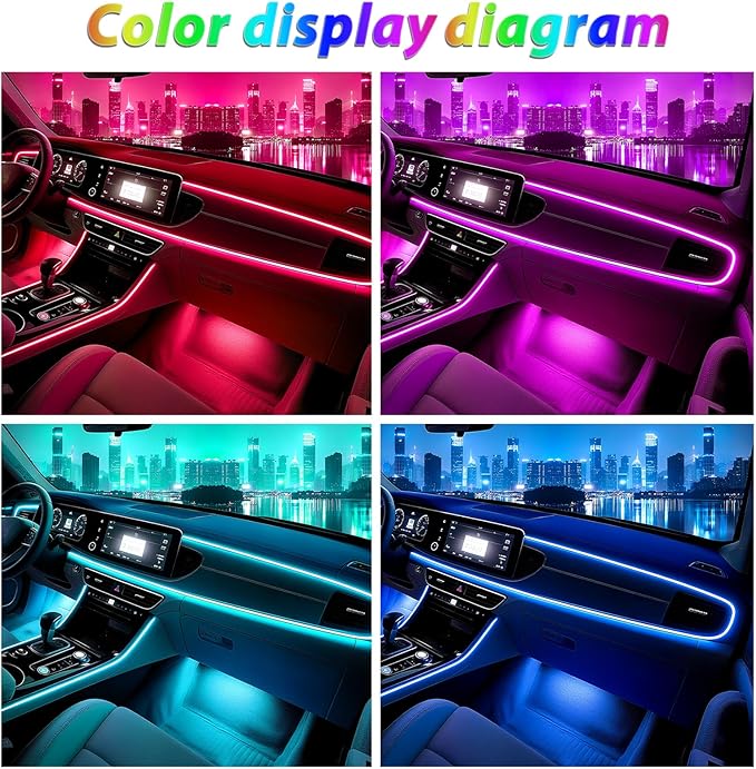 Car Led Strip Lights, Interior Car Lights, App and RF Remote Control Ambient Lighting Kit with RGB 16 Million Colors Fiber Optics&Music Sync Rhythm, USB Neon Light Accessories for Center Console&Door