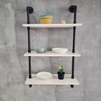 White Floating Shelves 24 inch Pipe Wall Shelves Bathroom Shelves Over Toilet with Wood Planks Industrial Pipe Floating Shelv