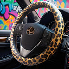 Universal Leather Leopard Cheetah Steering Wheel Cover Women 14.5-15 inch Leopard car Accessories Western Anime Brown Cute Wh
