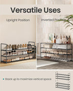 SONGMICS Shoe Rack, 3-Tier Shoe Organizer, Metal Storage Shelf, Upright or Upside Down, for 20-24 Pairs, Stackable, for Entry