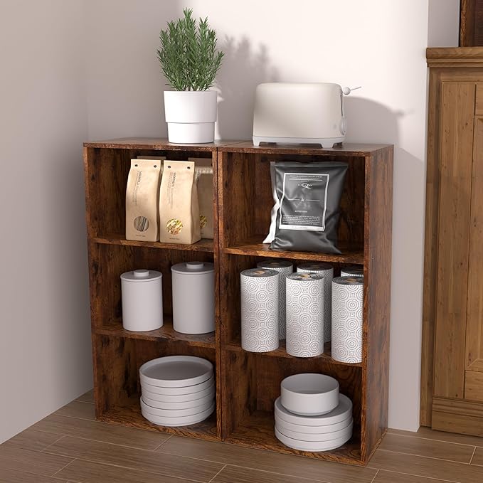 Wooden 3 Cube Storage Organizer, 3 Tier Low Bookcase Freestanding Storage Display Organizer,Versatile Cubes Shelf and Cubby U