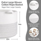 MEGASKET XXXL Large Cotton Rope Blanket Basket for Living Room, Woven Rope Storage Baskets for Organizing, Nursery Kids Toy B