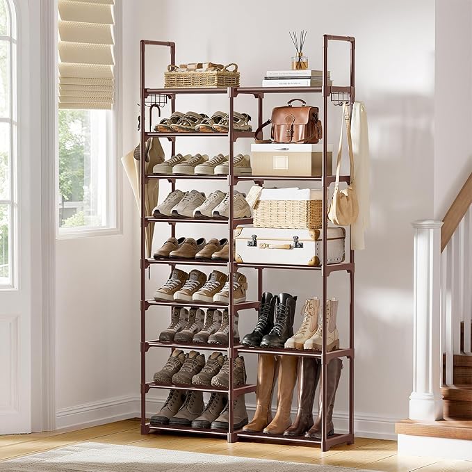 WOWLIVE 9 Tiers Large Shoe Rack Brown Shoe Rack Organizer for Closet 30-35 Pairs Stackable Heavy Duty Shoe Shelf Shoe Storage