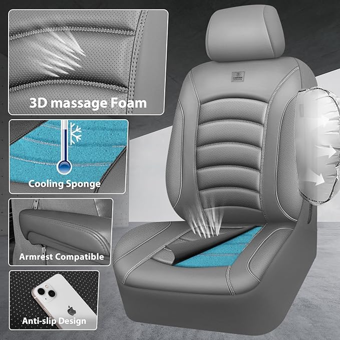 CAR PASS 3D Foam PU Leather Car Seat Covers, Universal Seat Covers Full Sets for Trucks SUV Sedan Automotive Seat Covers Armr
