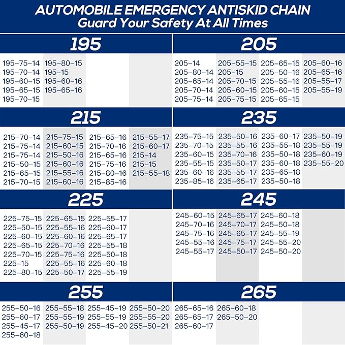 Snow Tire Chains for Car SUV Pickup Trucks, Universal Car Snow Chains, Snow Traction for Tires, Fit for Tire Width 195 205 21