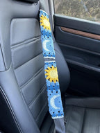 Handmade Crochet Sun and Moon Car Steering Wheel Covers Universal 14-15 inch for Women and Men (Steering Wheel Cover+2 Belt Cover)