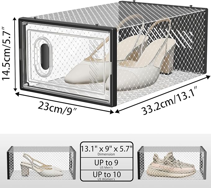 SIMPDIY Shoe Storage, 12 Pack Shoe Organizer for Closet, Shoe Boxes Clear Plastic Stackable Shoe Containers with Lids for Siz