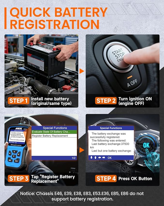ANCEL BM500 OBD2 Scanner for BMW & MINI, Simplified Battery Registration, EPB, Oil, Throttle, PCM Resets, I/M Readiness, Full