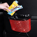 Cavalcade Car Trash Can, Hanging Trash Bin, Leakproof Garbage Organizer, Bling Vehicle Waste Basket, Mini Dustbin Container with Clip for Car, Office, Kitchen, Bedroom, Home and More, Red, Small