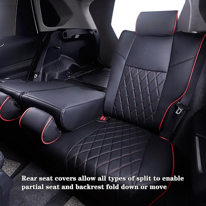 HKZ Fit RAV4 Car Seat Cover Set for 2013 2014 2015 2016 2017 2018 Toyota RAV4 Limited XLE SE Platinum Adventure-Leather(Black