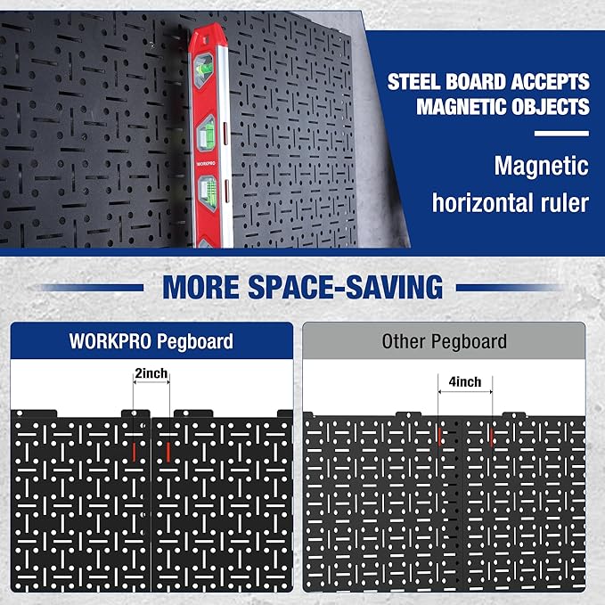 WORKPRO Metal Pegboard 16”x 32” Steel Panel with Round Holes & Vertical Slots 3-Pack, Black Heavy Duty Garage Peg Board Wall 