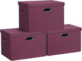Graciadeco Large 17" 36 Quart Collapsible Stackable Storage Bins with Lids, 3 Packs Purple Linen Fabric Closet Boxes with Lid